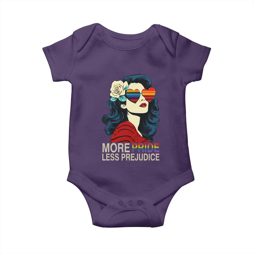 More Pride Less Prejudice Baby Onesie Retro Pride Month LGBTQ Feminist - Wonder Print Shop