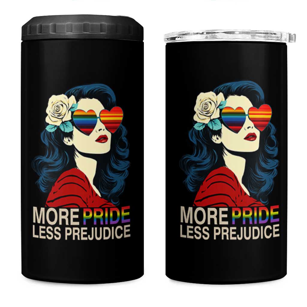 More Pride Less Prejudice 4 in 1 Can Cooler Tumbler Retro Pride Month LGBTQ Feminist - Wonder Print Shop