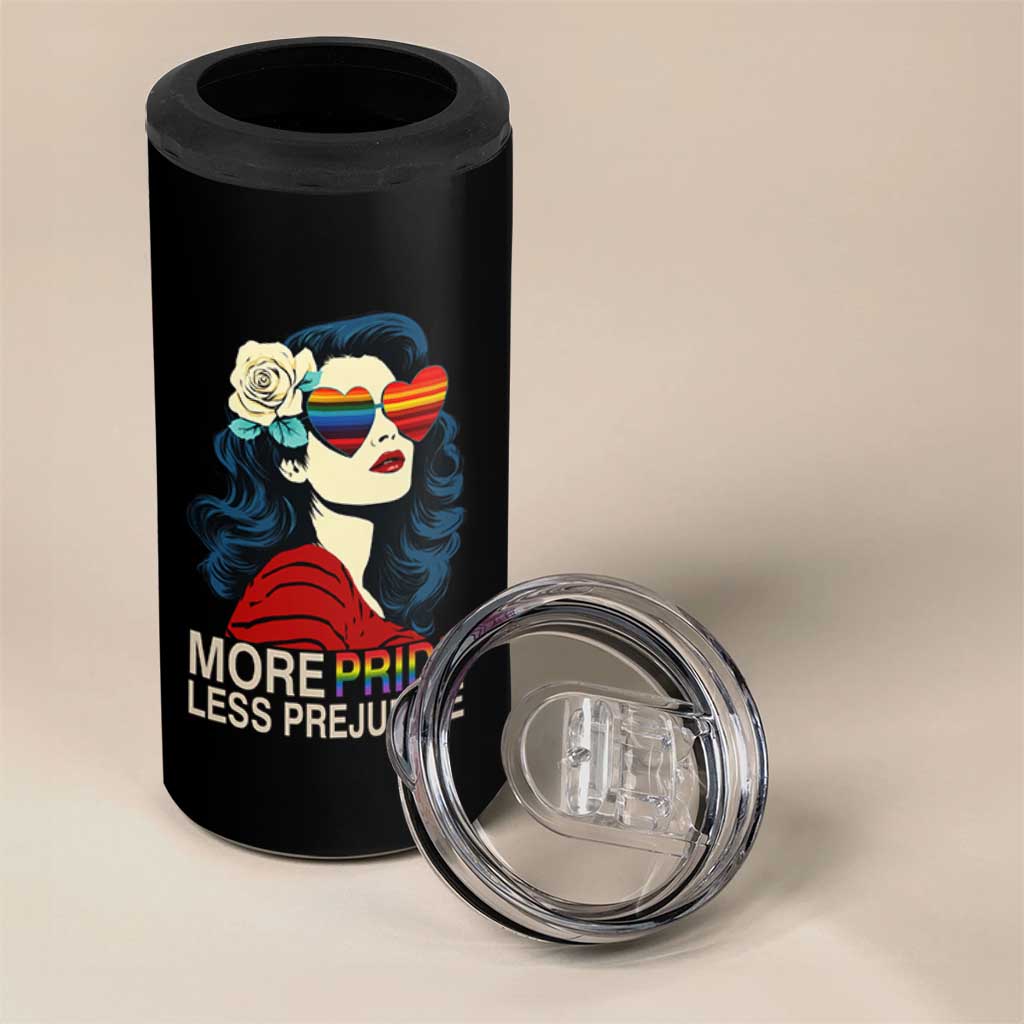 More Pride Less Prejudice 4 in 1 Can Cooler Tumbler Retro Pride Month LGBTQ Feminist - Wonder Print Shop