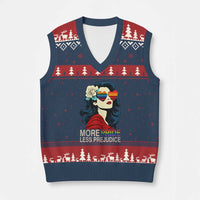 More Pride Less Prejudice V-Neck Knit Sweater Vest Retro Pride Month LGBTQ Feminist - Wonder Print Shop