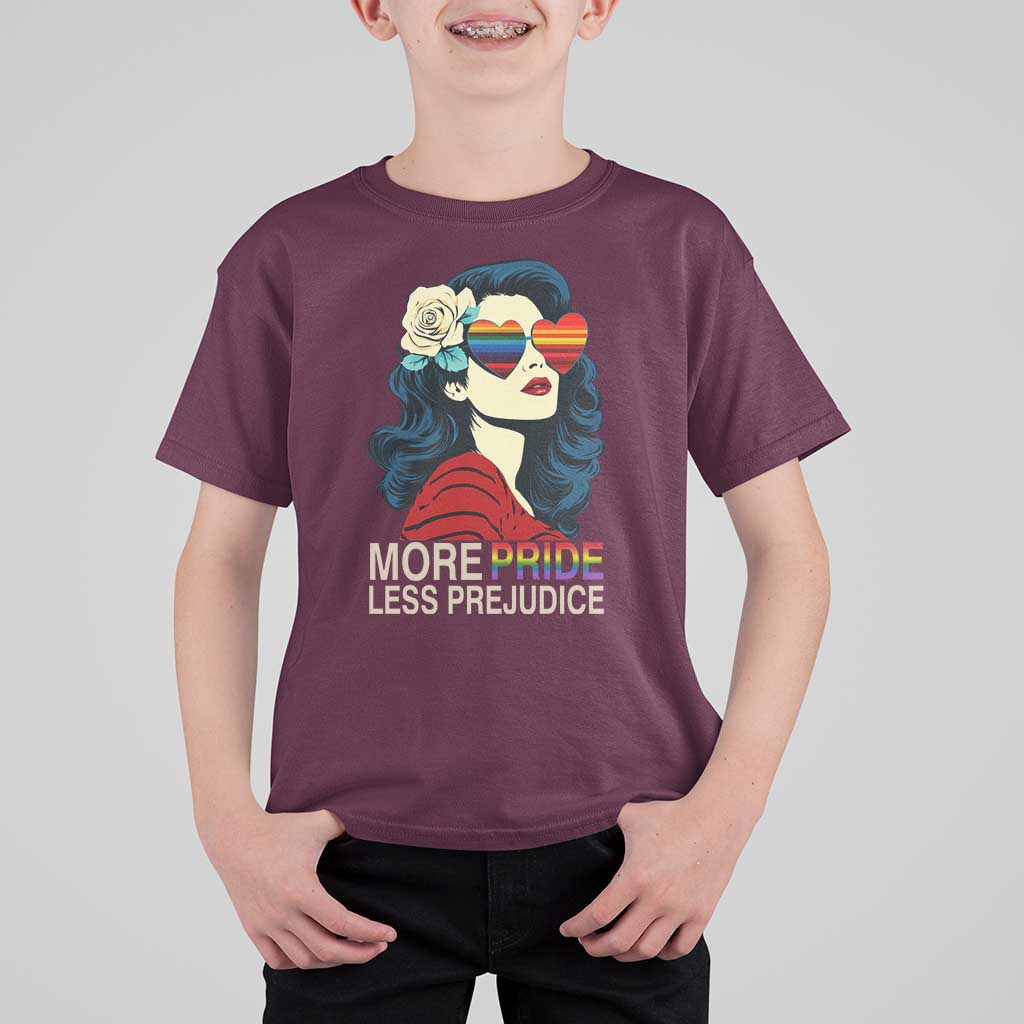 More Pride Less Prejudice T Shirt For Kid Retro Pride Month LGBTQ Feminist - Wonder Print Shop