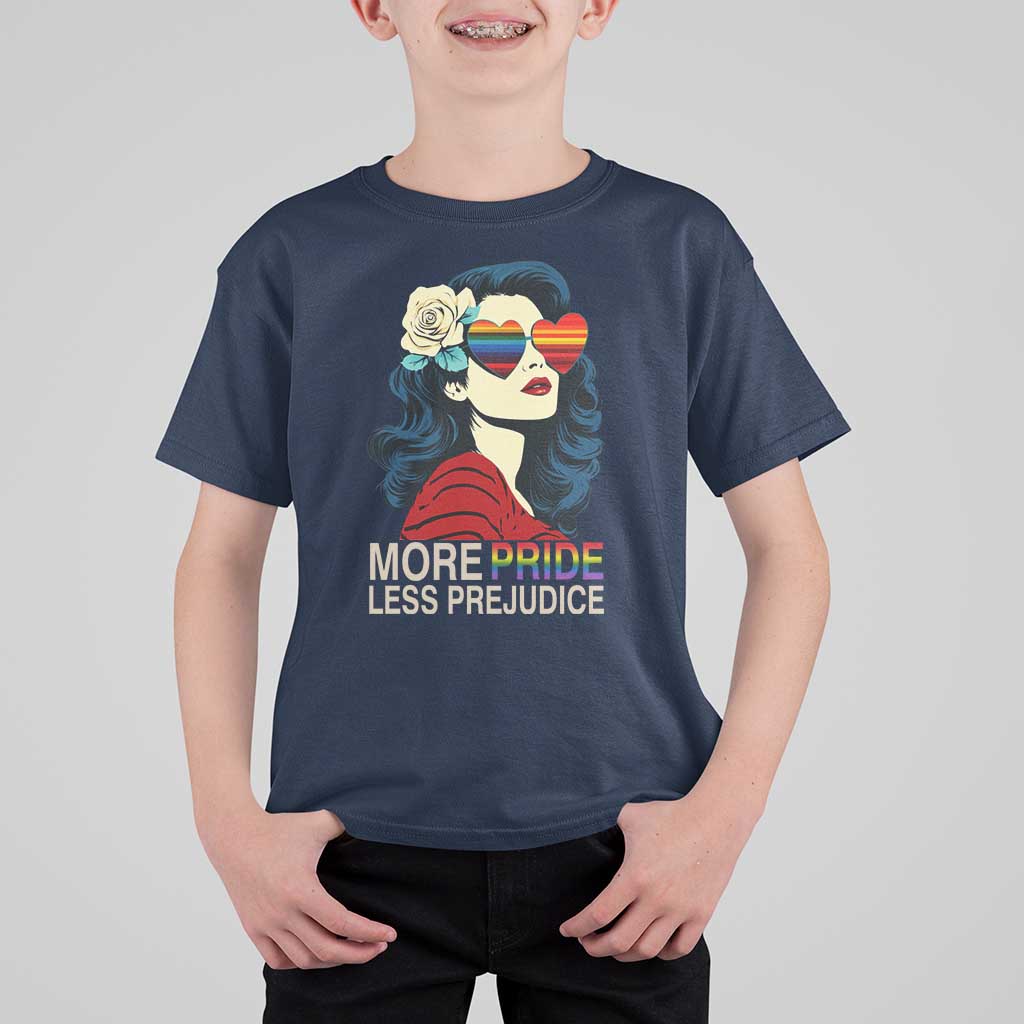 More Pride Less Prejudice T Shirt For Kid Retro Pride Month LGBTQ Feminist - Wonder Print Shop
