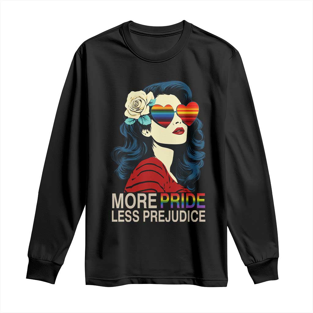 More Pride Less Prejudice Long Sleeve Shirt Retro Pride Month LGBTQ Feminist - Wonder Print Shop