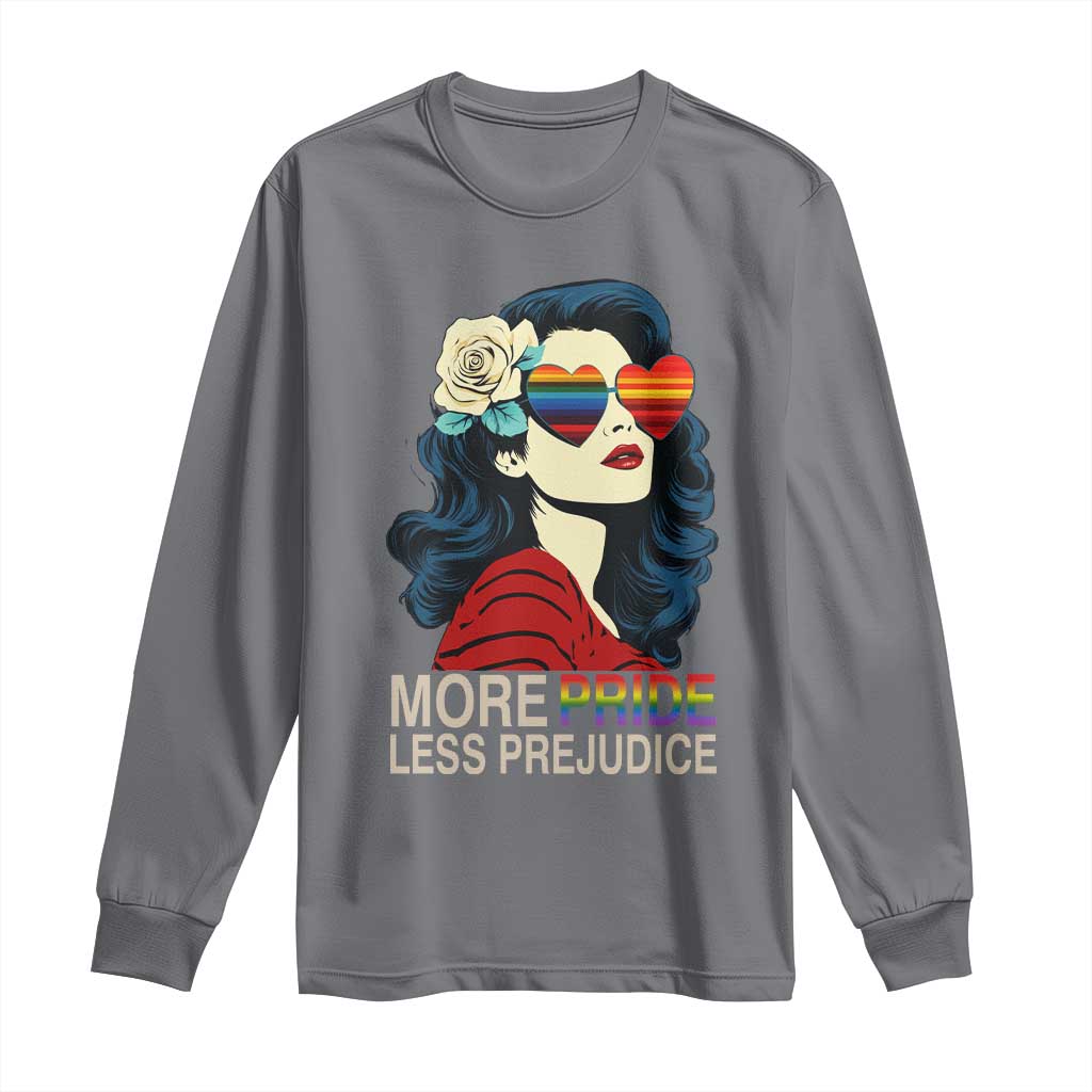 More Pride Less Prejudice Long Sleeve Shirt Retro Pride Month LGBTQ Feminist - Wonder Print Shop