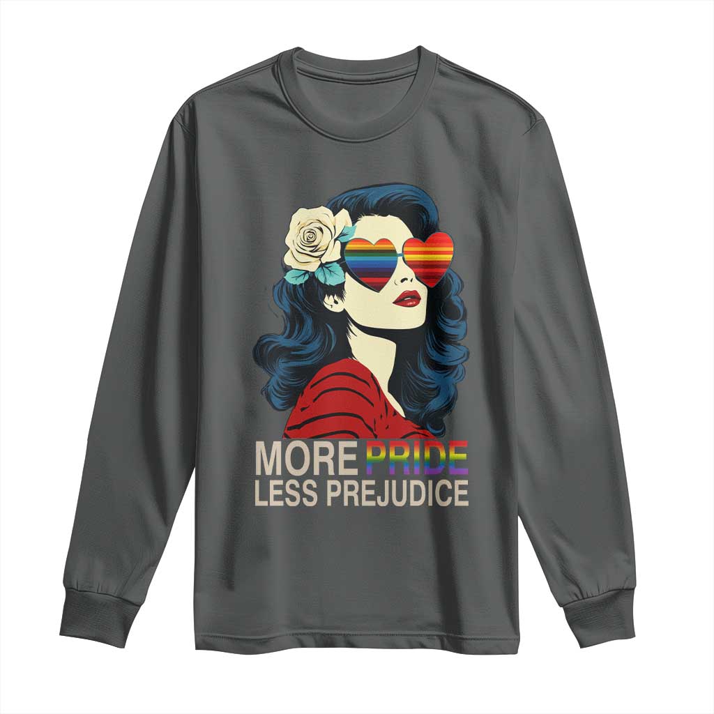 More Pride Less Prejudice Long Sleeve Shirt Retro Pride Month LGBTQ Feminist - Wonder Print Shop