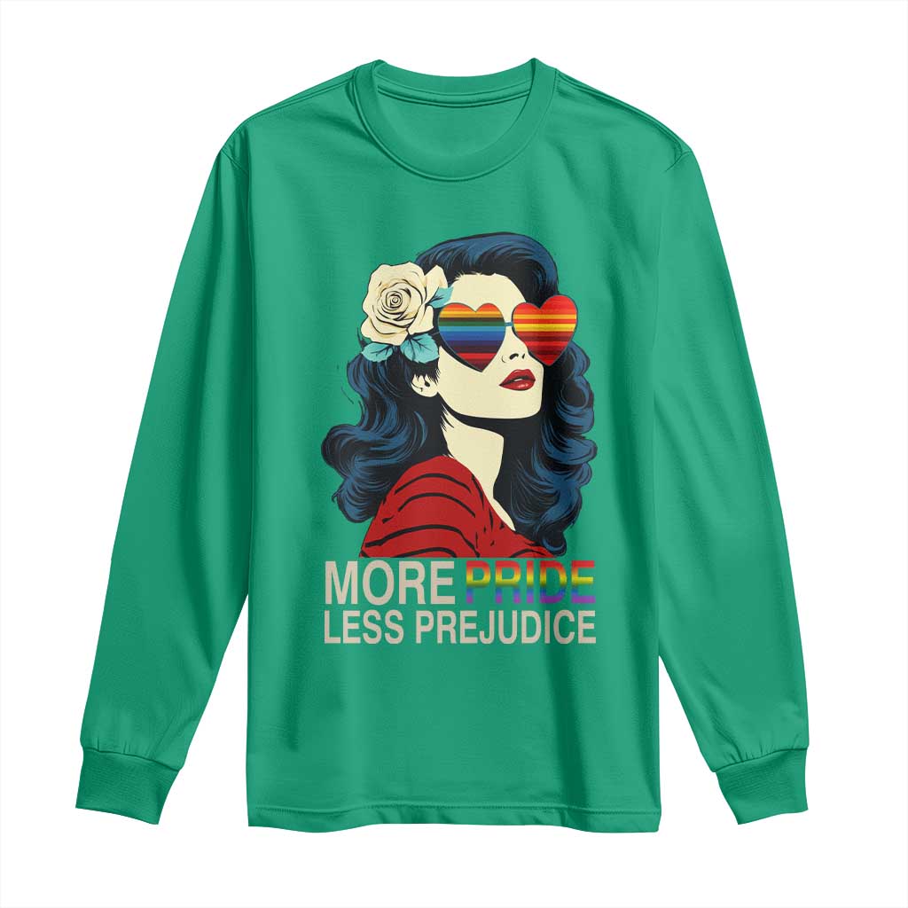 More Pride Less Prejudice Long Sleeve Shirt Retro Pride Month LGBTQ Feminist - Wonder Print Shop