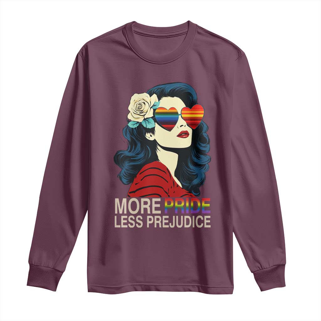 More Pride Less Prejudice Long Sleeve Shirt Retro Pride Month LGBTQ Feminist - Wonder Print Shop