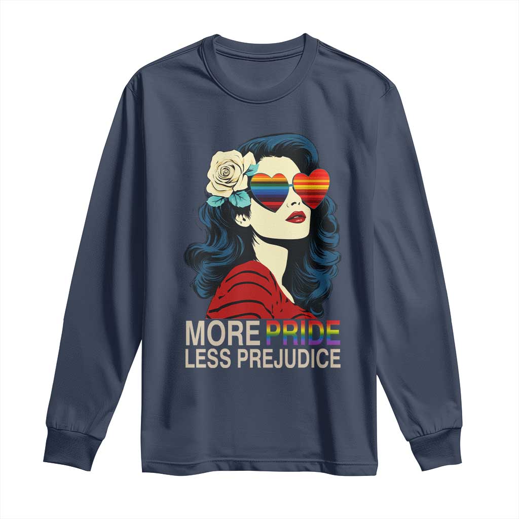 More Pride Less Prejudice Long Sleeve Shirt Retro Pride Month LGBTQ Feminist - Wonder Print Shop