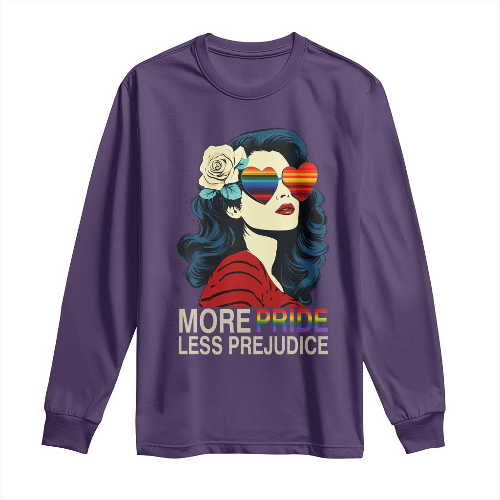 More Pride Less Prejudice Long Sleeve Shirt Retro Pride Month LGBTQ Feminist - Wonder Print Shop