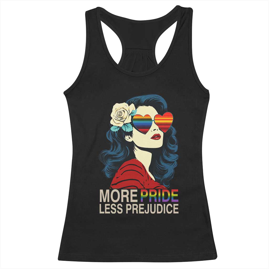 More Pride Less Prejudice Racerback Tank Top Retro Pride Month LGBTQ Feminist - Wonder Print Shop
