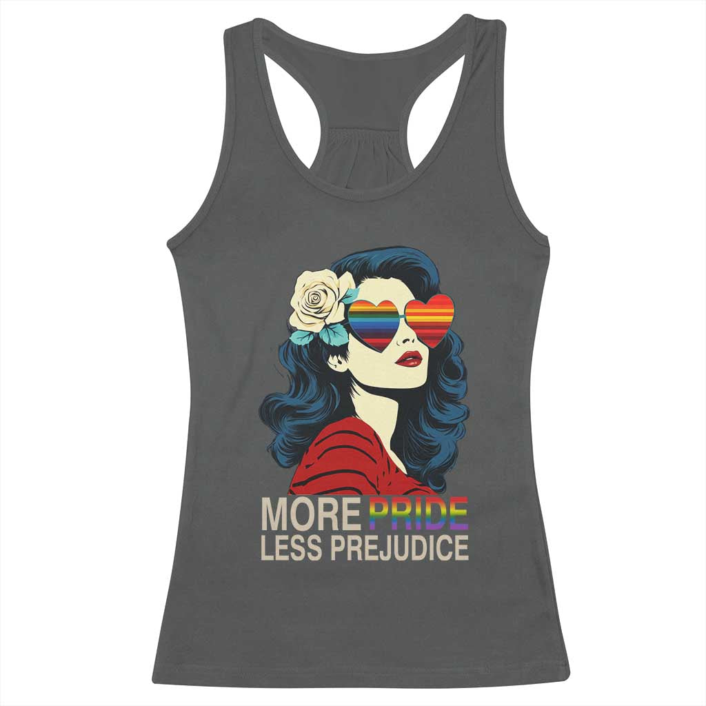 More Pride Less Prejudice Racerback Tank Top Retro Pride Month LGBTQ Feminist - Wonder Print Shop