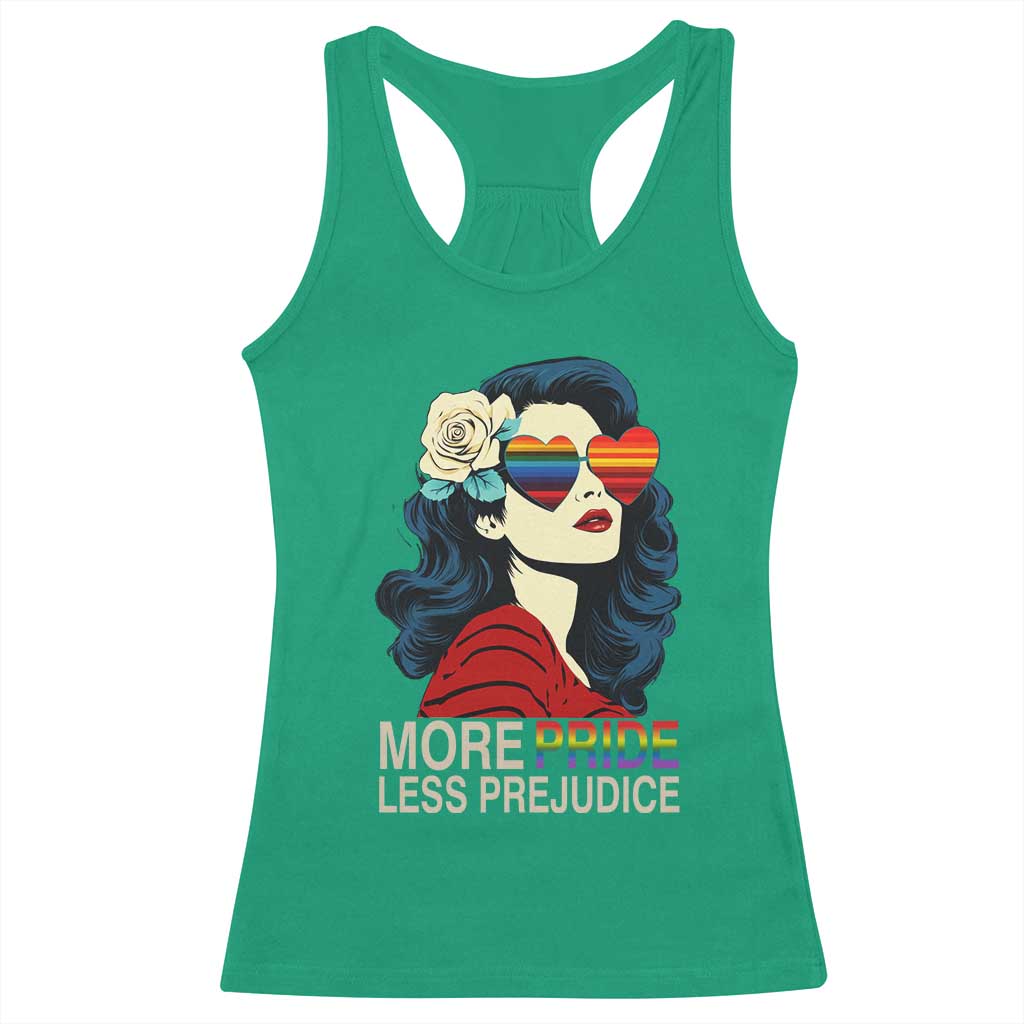 More Pride Less Prejudice Racerback Tank Top Retro Pride Month LGBTQ Feminist - Wonder Print Shop