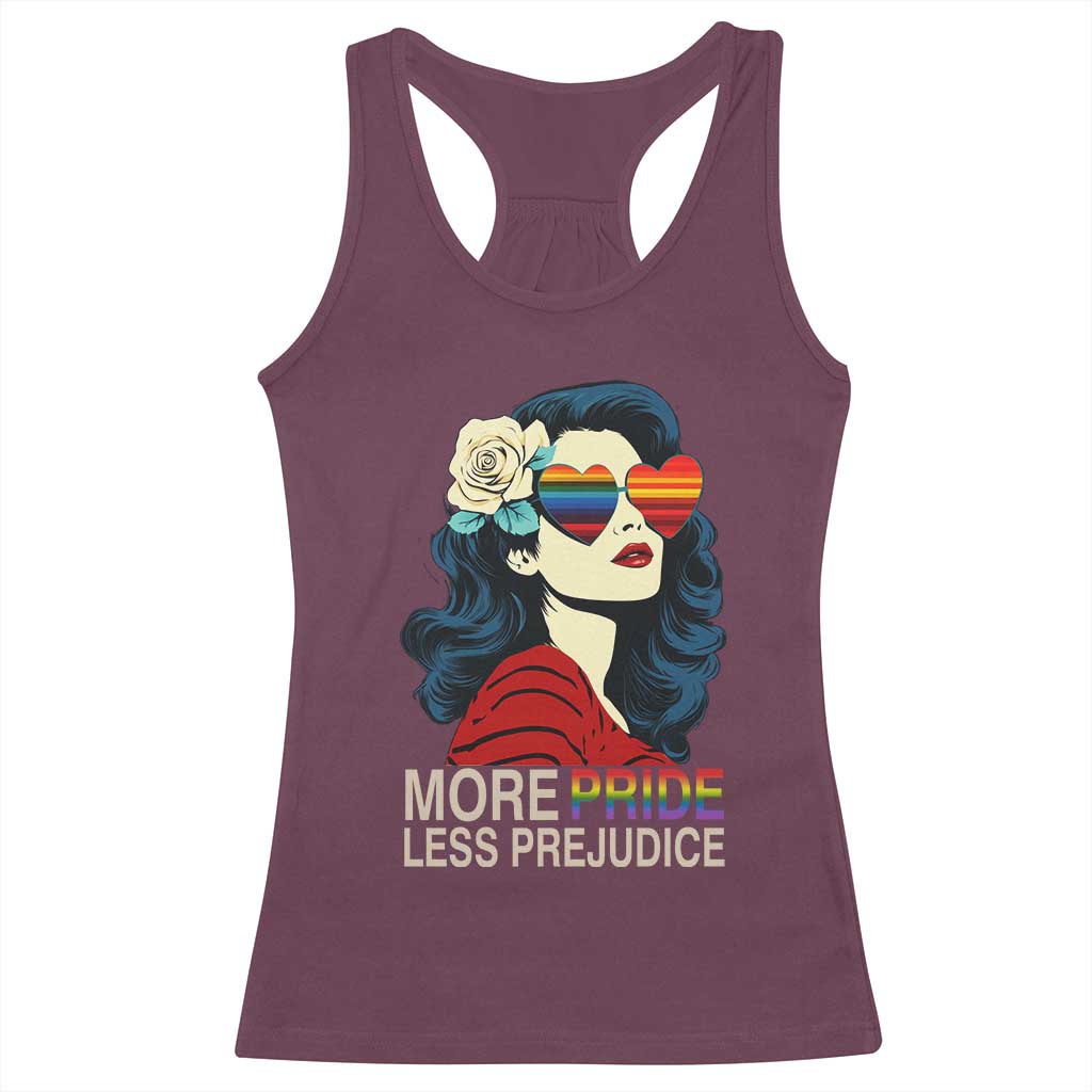 More Pride Less Prejudice Racerback Tank Top Retro Pride Month LGBTQ Feminist - Wonder Print Shop