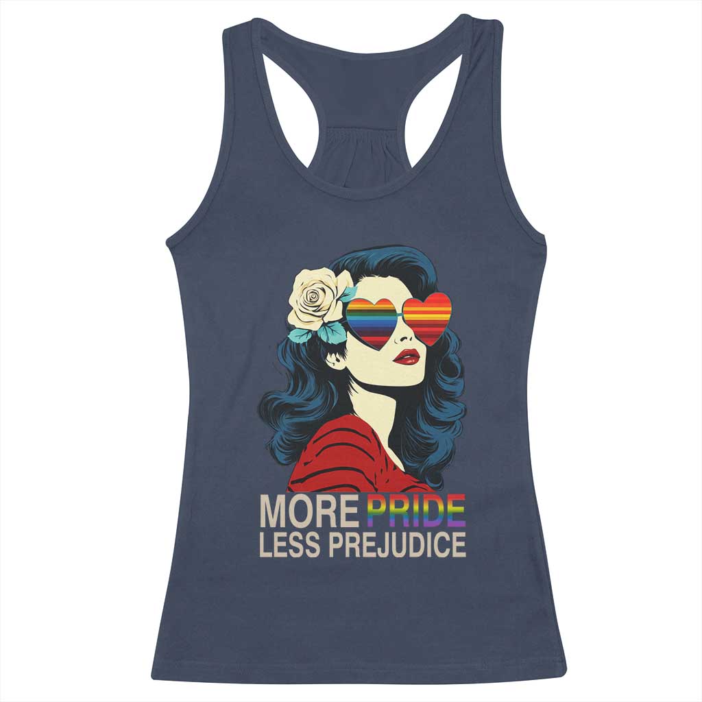 More Pride Less Prejudice Racerback Tank Top Retro Pride Month LGBTQ Feminist - Wonder Print Shop
