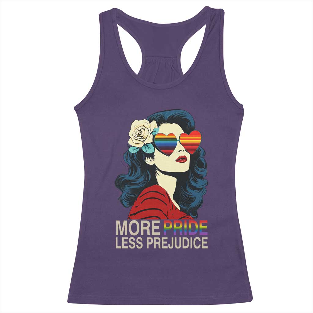 More Pride Less Prejudice Racerback Tank Top Retro Pride Month LGBTQ Feminist - Wonder Print Shop