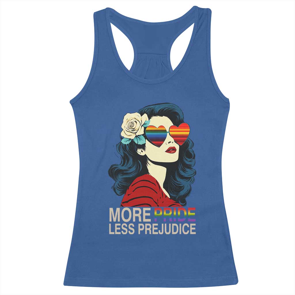 More Pride Less Prejudice Racerback Tank Top Retro Pride Month LGBTQ Feminist - Wonder Print Shop