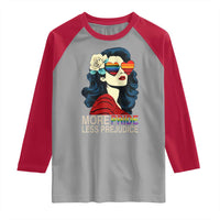 More Pride Less Prejudice Raglan Shirt Retro Pride Month LGBTQ Feminist - Wonder Print Shop