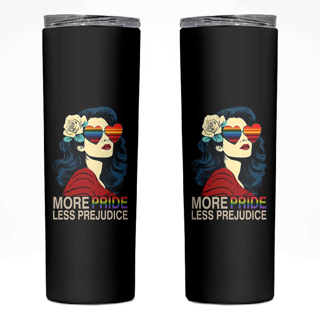 More Pride Less Prejudice Skinny Tumbler Retro Pride Month LGBTQ Feminist - Wonder Print Shop