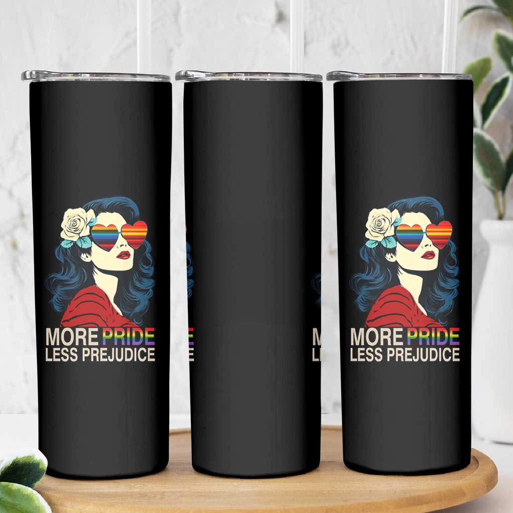 More Pride Less Prejudice Skinny Tumbler Retro Pride Month LGBTQ Feminist - Wonder Print Shop