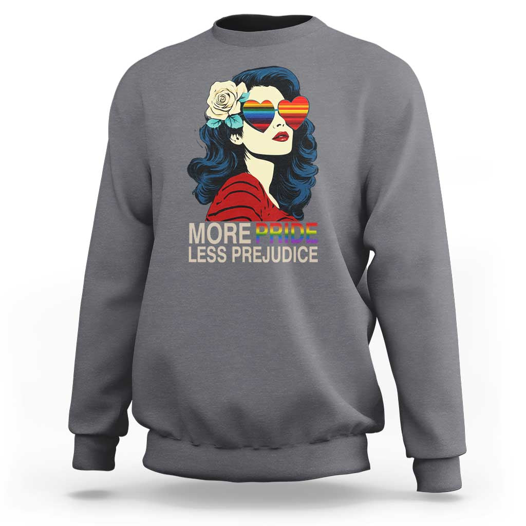 More Pride Less Prejudice Sweatshirt Retro Pride Month LGBTQ Feminist - Wonder Print Shop