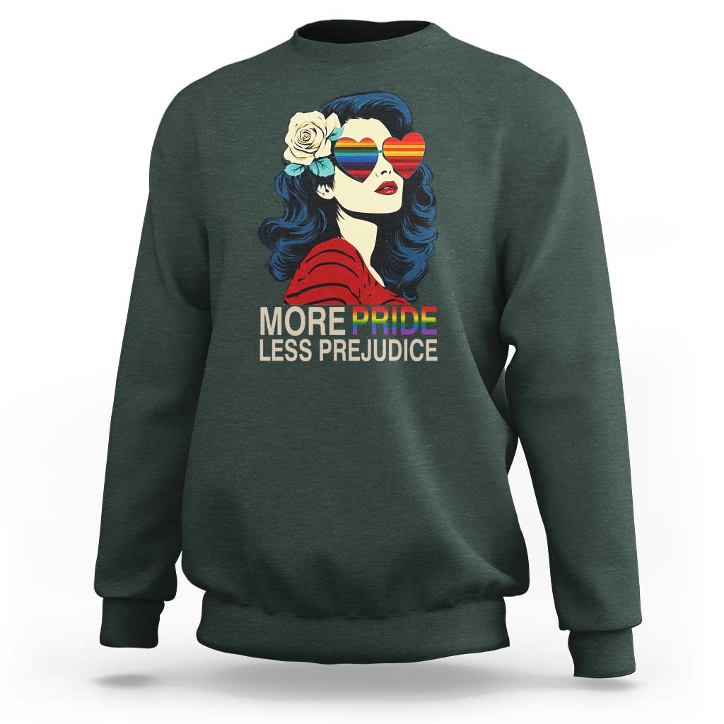 More Pride Less Prejudice Sweatshirt Retro Pride Month LGBTQ Feminist - Wonder Print Shop