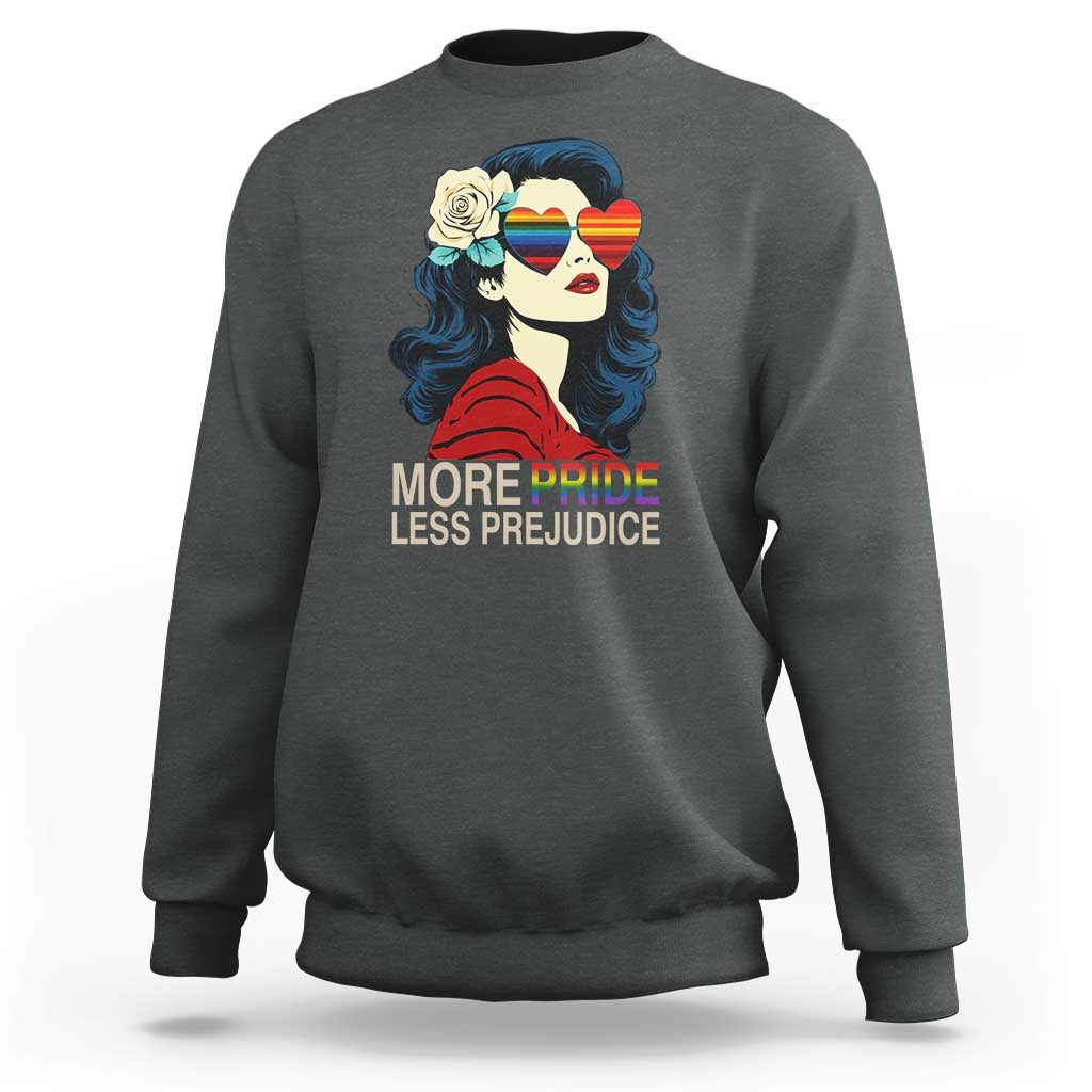 More Pride Less Prejudice Sweatshirt Retro Pride Month LGBTQ Feminist - Wonder Print Shop