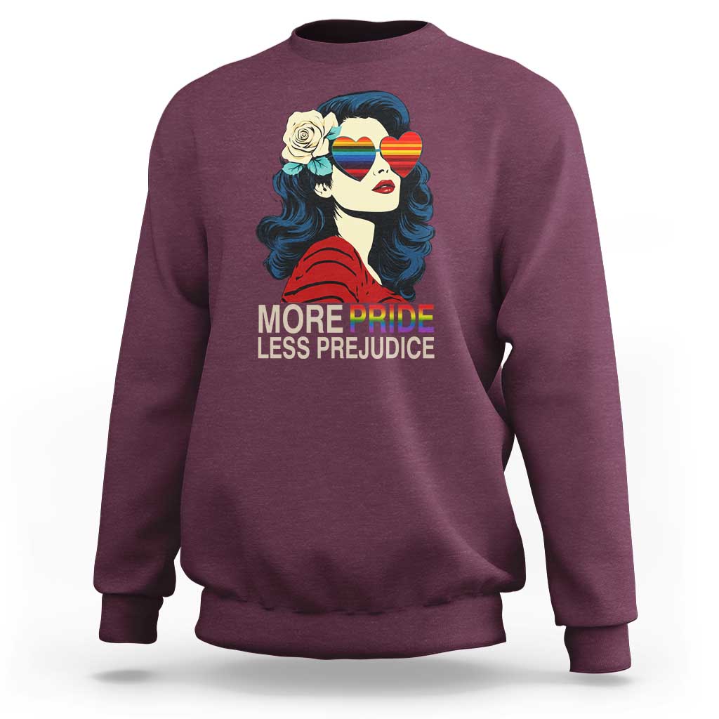 More Pride Less Prejudice Sweatshirt Retro Pride Month LGBTQ Feminist - Wonder Print Shop