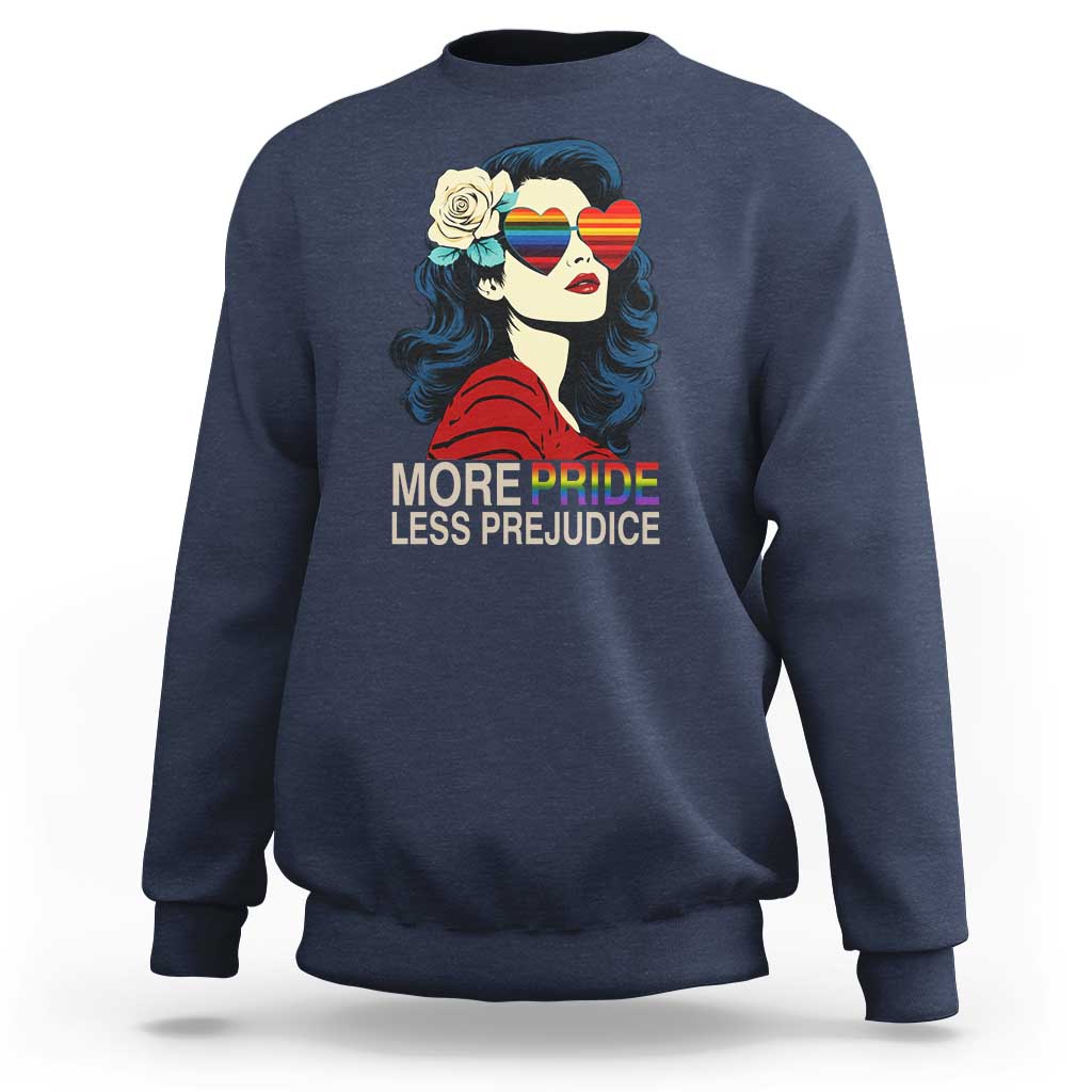 More Pride Less Prejudice Sweatshirt Retro Pride Month LGBTQ Feminist - Wonder Print Shop