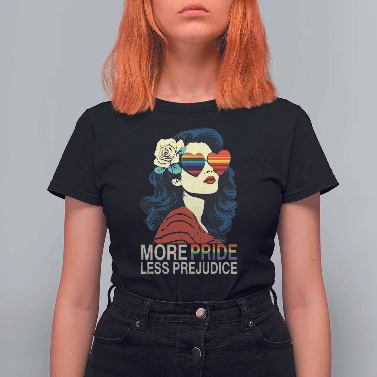 More Pride Less Prejudice T Shirt For Women Retro Pride Month LGBTQ Feminist - Wonder Print Shop