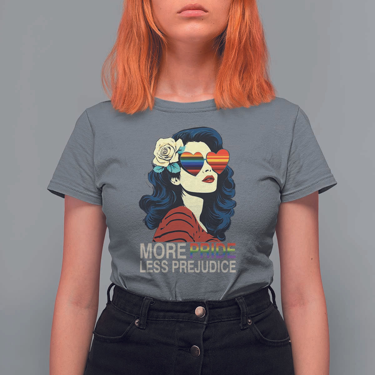 More Pride Less Prejudice T Shirt For Women Retro Pride Month LGBTQ Feminist - Wonder Print Shop