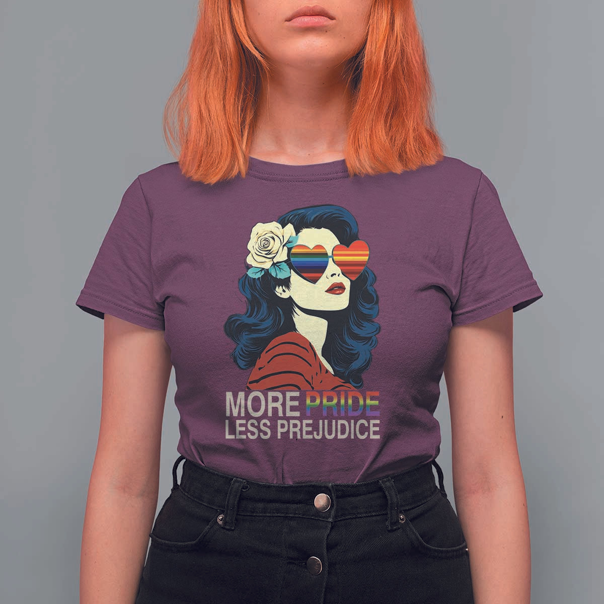More Pride Less Prejudice T Shirt For Women Retro Pride Month LGBTQ Feminist - Wonder Print Shop