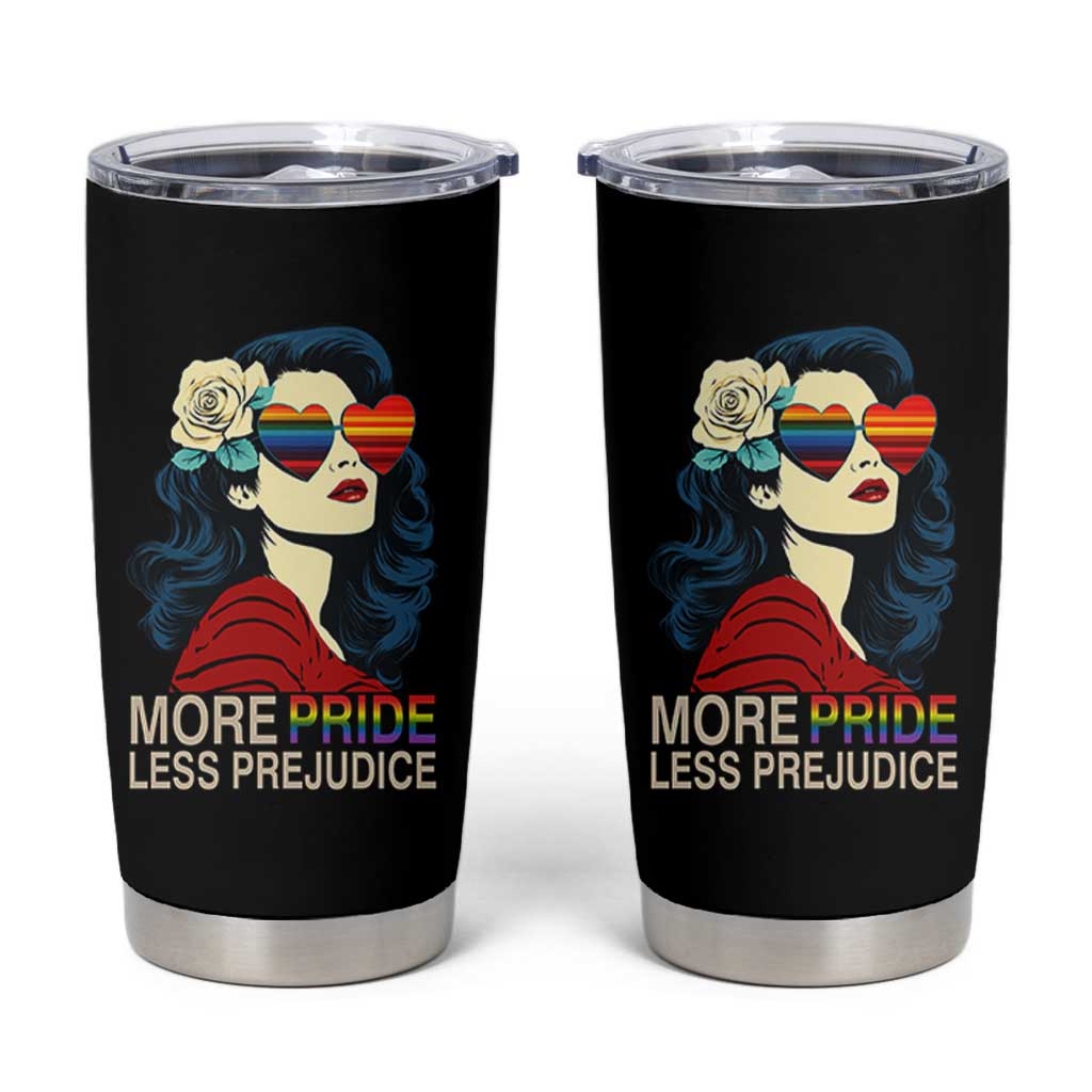 More Pride Less Prejudice Tumbler Cup Retro Pride Month LGBTQ Feminist - Wonder Print Shop