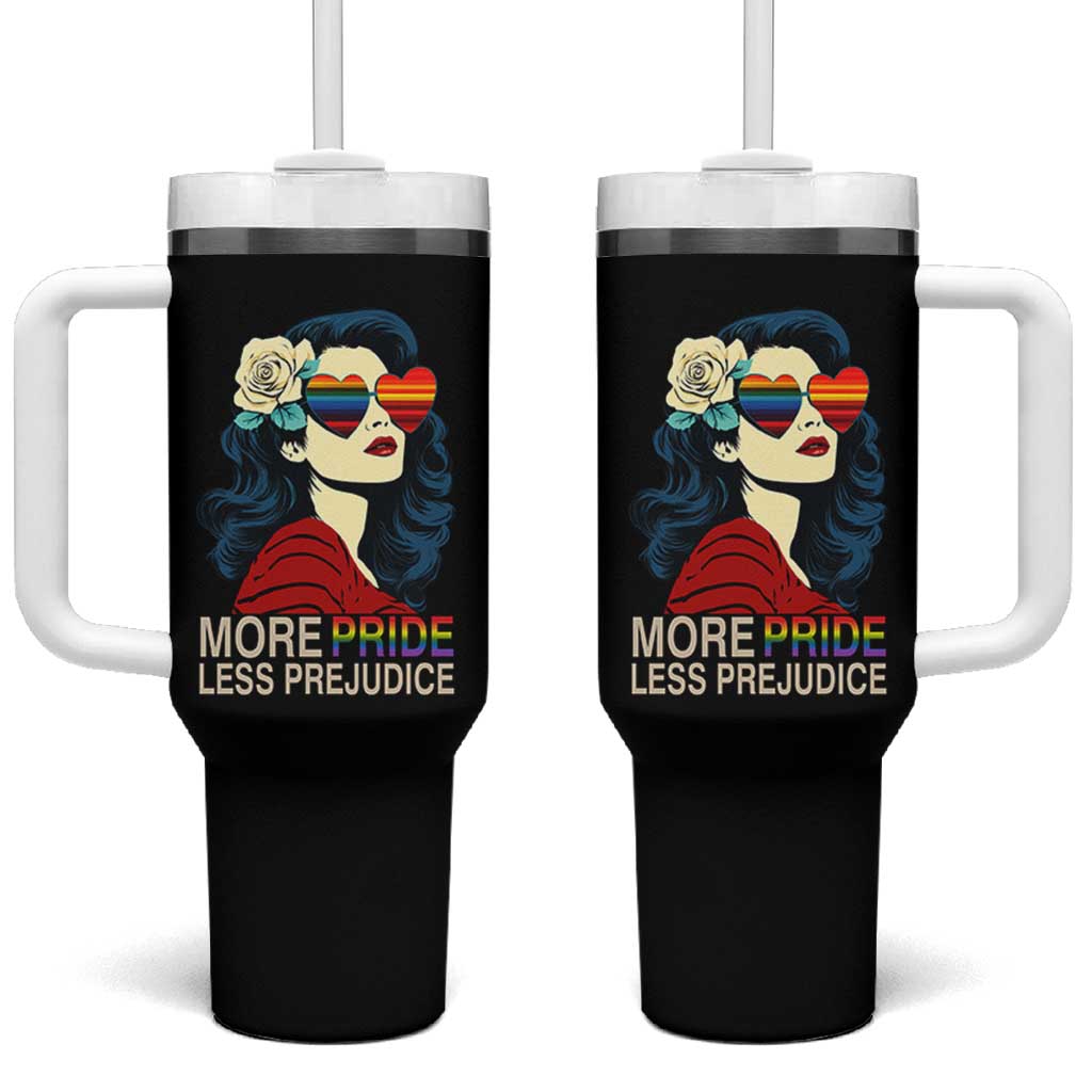More Pride Less Prejudice Tumbler With Handle Retro Pride Month LGBTQ Feminist - Wonder Print Shop