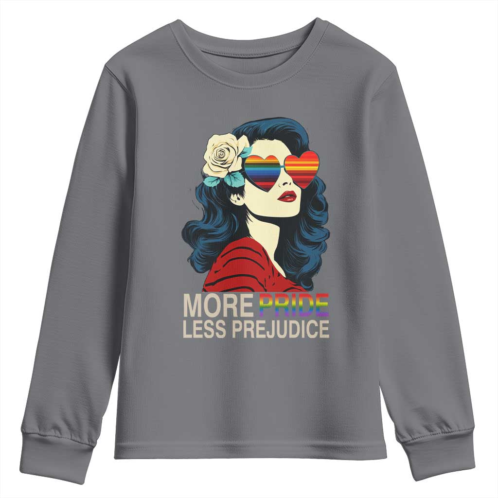 More Pride Less Prejudice Youth Sweatshirt Retro Pride Month LGBTQ Feminist - Wonder Print Shop