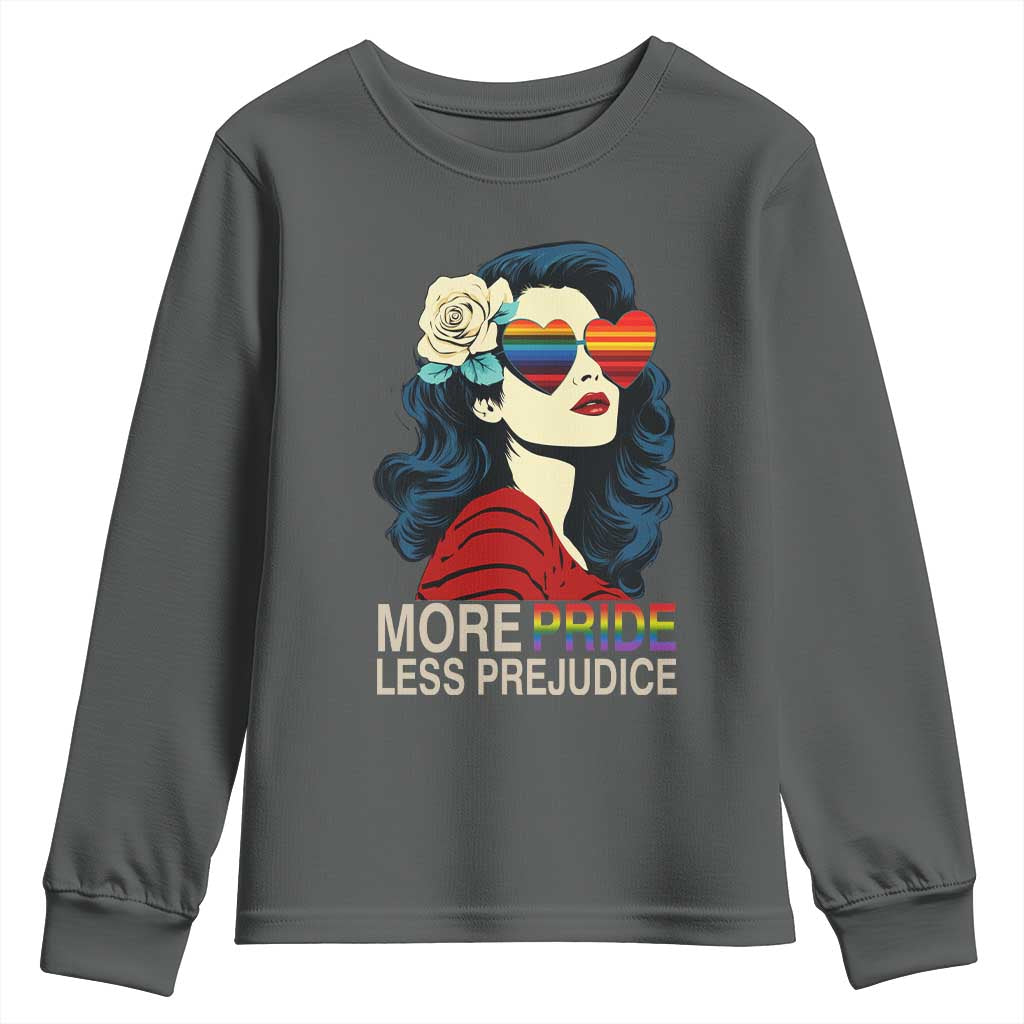 More Pride Less Prejudice Youth Sweatshirt Retro Pride Month LGBTQ Feminist - Wonder Print Shop