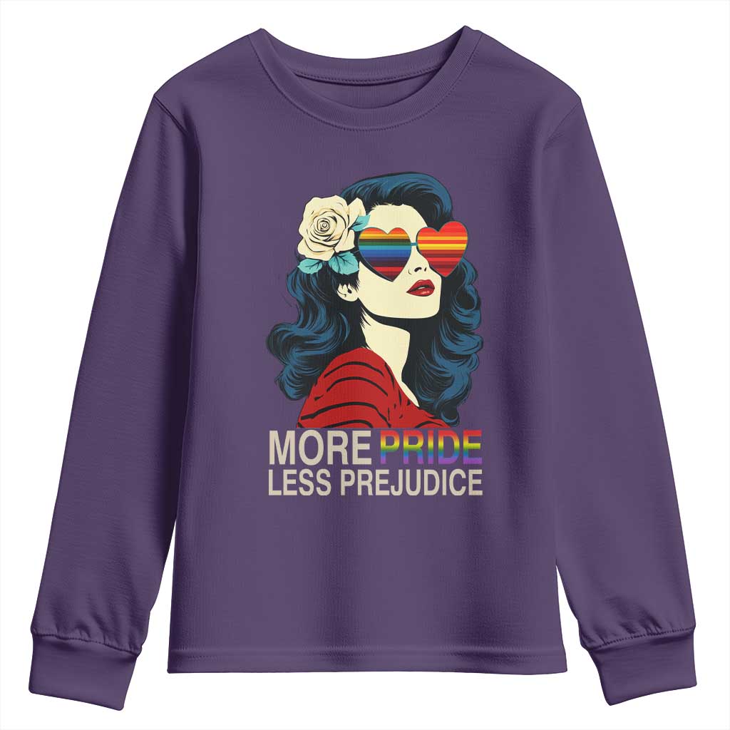 More Pride Less Prejudice Youth Sweatshirt Retro Pride Month LGBTQ Feminist - Wonder Print Shop