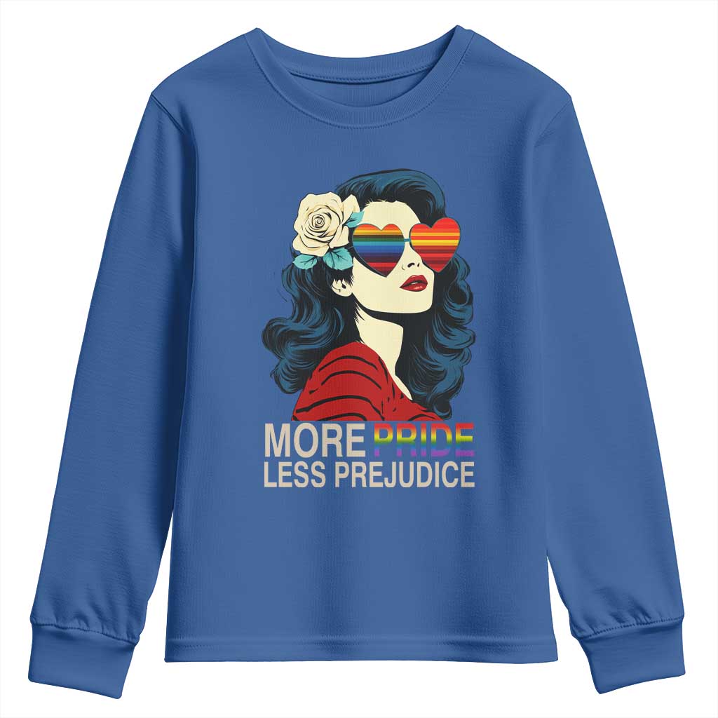 More Pride Less Prejudice Youth Sweatshirt Retro Pride Month LGBTQ Feminist - Wonder Print Shop