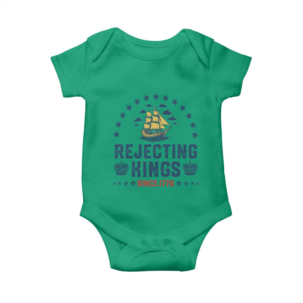 Rejecting Kings Since 1776 Baby Onesie Vintage Patriotic Ship No King In America