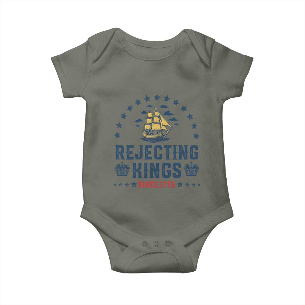 Rejecting Kings Since 1776 Baby Onesie Vintage Patriotic Ship No King In America