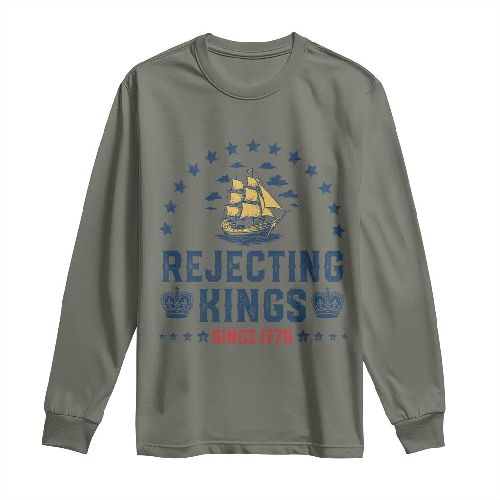 Rejecting Kings Since 1776 Long Sleeve Shirt Vintage Patriotic Ship No King In America