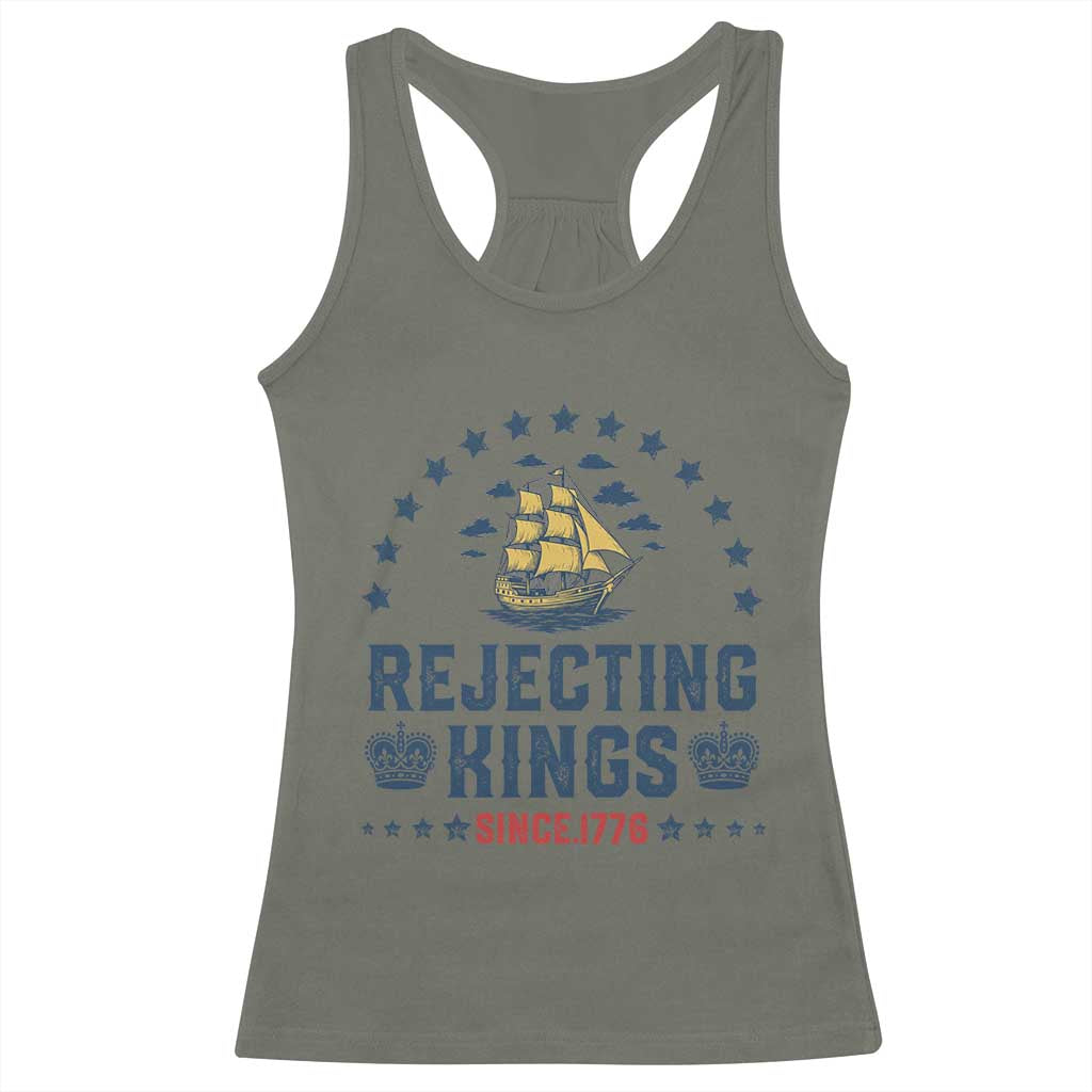 Rejecting Kings Since 1776 Racerback Tank Top Vintage Patriotic Ship No King In America