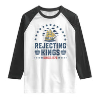 Rejecting Kings Since 1776 Raglan Shirt Vintage Patriotic Ship No King In America
