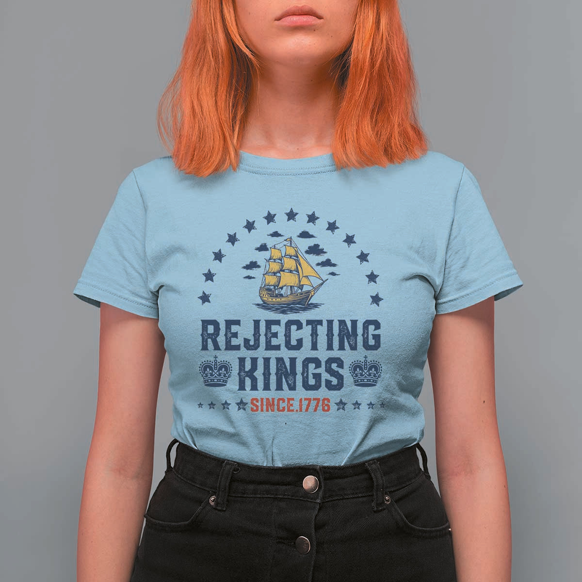 Rejecting Kings Since 1776 T Shirt For Women Vintage Patriotic Ship No King In America