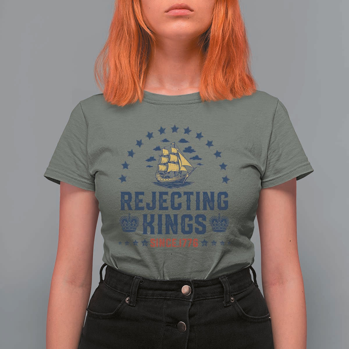 Rejecting Kings Since 1776 T Shirt For Women Vintage Patriotic Ship No King In America