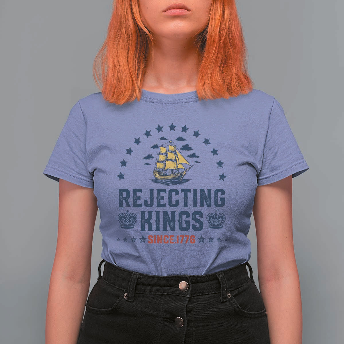 Rejecting Kings Since 1776 T Shirt For Women Vintage Patriotic Ship No King In America