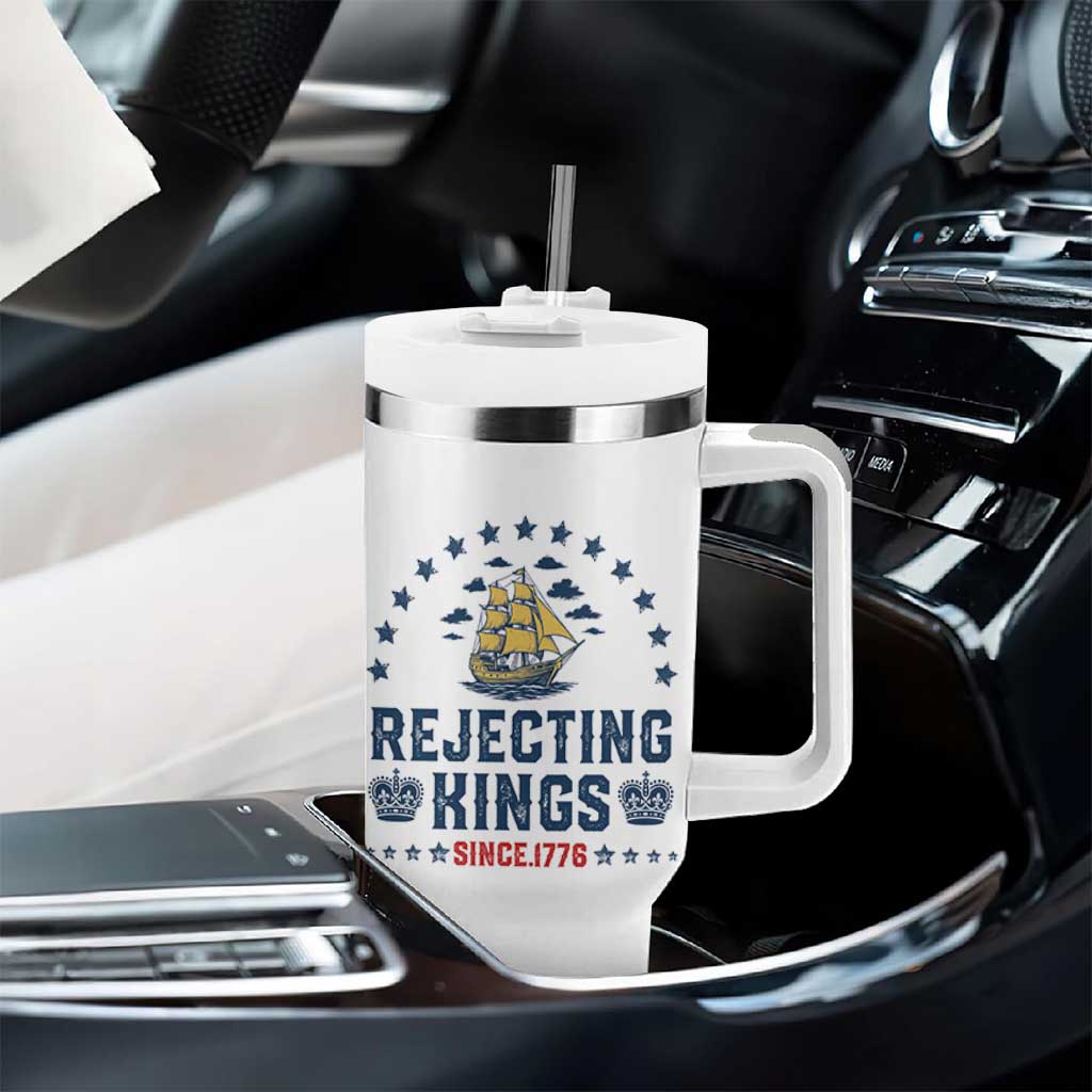 Rejecting Kings Since 1776 Tumbler With Handle Vintage Patriotic Ship No King In America