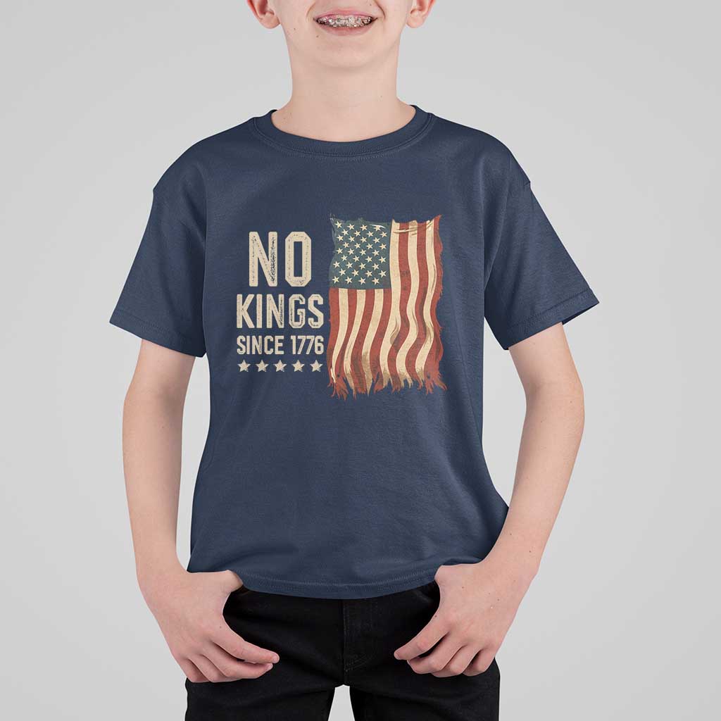 No Kings Since 1776 T Shirt For Kid Patriotic 4th Of July Distressed American Flag - Wonder Print Shop