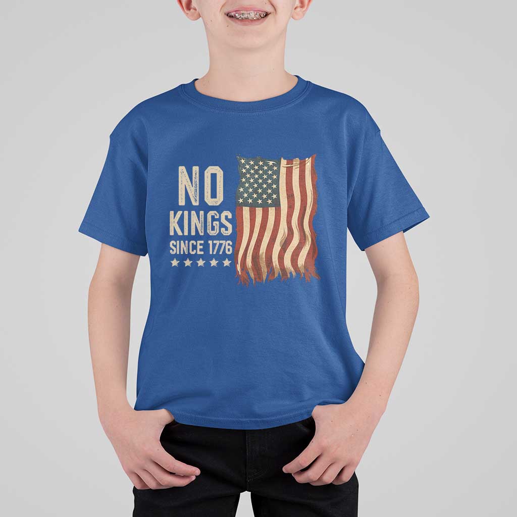 No Kings Since 1776 T Shirt For Kid Patriotic 4th Of July Distressed American Flag - Wonder Print Shop
