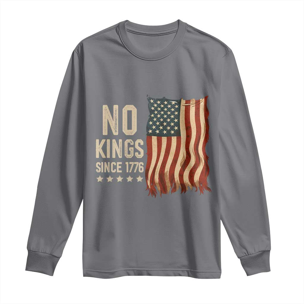 No Kings Since 1776 Long Sleeve Shirt Patriotic 4th Of July Distressed American Flag - Wonder Print Shop