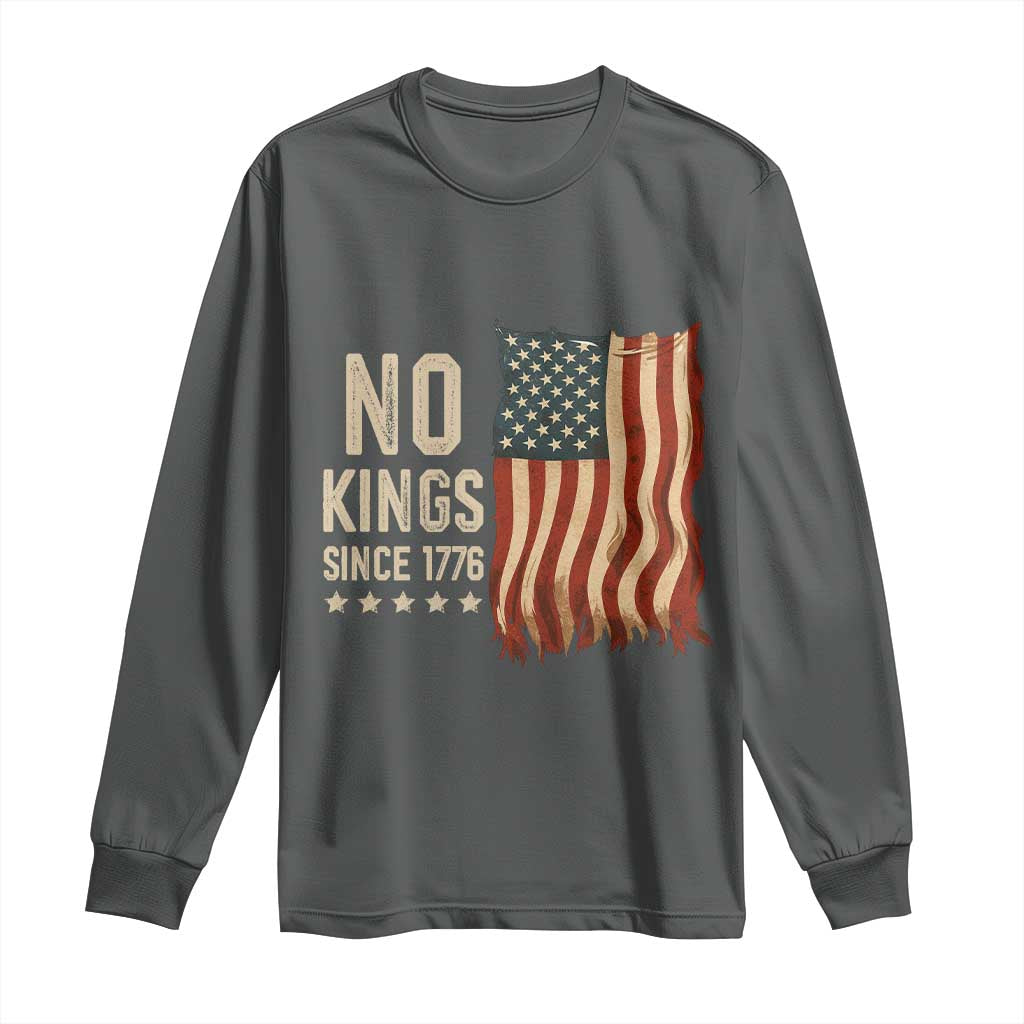 No Kings Since 1776 Long Sleeve Shirt Patriotic 4th Of July Distressed American Flag - Wonder Print Shop